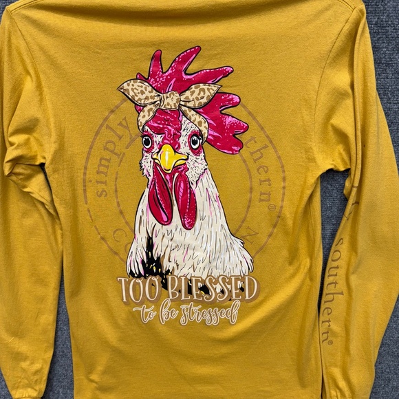 Simply Southern women's T Shirt long sleeve top too blessed chicken size S Small - Picture 6 of 6